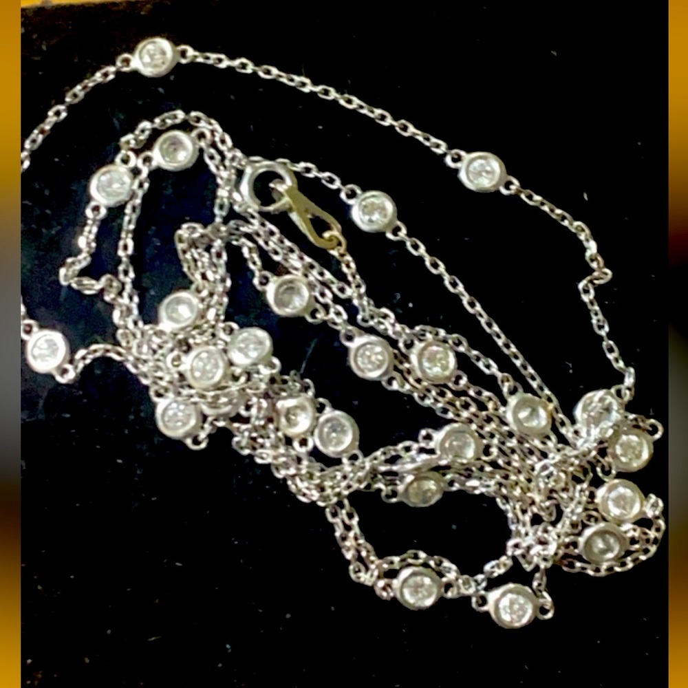 14k diamonds station necklace 37”